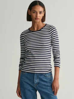 Gant Shirts & Tops*Damen Langarmshirt marine ecru gestreift
