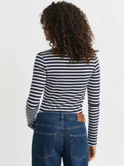 Gant Shirts & Tops*Damen Langarmshirt marine ecru gestreift