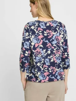 Olsen Shirts & Tops*Damen Langarmshirt - Clara indigo altrosa gemustert