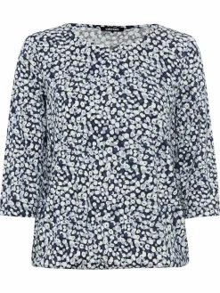 Olsen Shirts & Tops*Damen Langarmshirt - Clara marine ecru gemustert