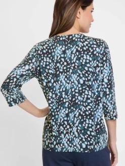 Olsen Shirts & Tops*Damen Langarmshirt - Clara marine mehrfarbig gemustert