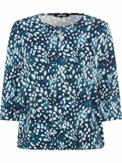 Olsen Shirts & Tops*Damen Langarmshirt - Clara marine mehrfarbig gemustert