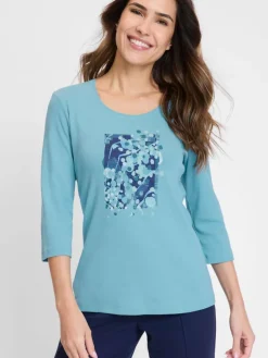 Olsen Shirts & Tops*Damen Langarmshirt - Edda türkis bedruckt