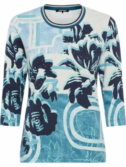 Olsen Shirts & Tops*Damen Langarmshirt - Edda aqua ecru bedruckt