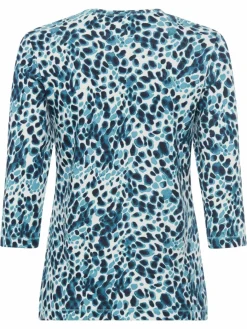 Olsen Shirts & Tops*Damen Langarmshirt - Edda türkis weiß gemustert