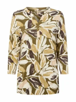 soyaconcept® Shirts & Tops*Damen Langarmshirt - Felicity oliv beige gemustert