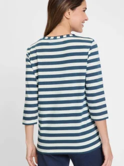 Olsen Shirts & Tops*Damen Langarmshirt - Hannah marine ecru gestreift