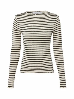 Vila Shirts & Tops*Damen Langarmshirt - VIRika ecru schwarz gestreift