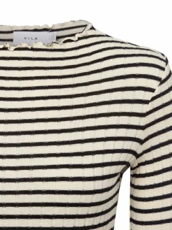 Vila Shirts & Tops*Damen Langarmshirt - VIRika ecru schwarz gestreift