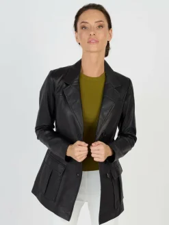 JCC Blazer*Damen Lederblazer schwarz uni