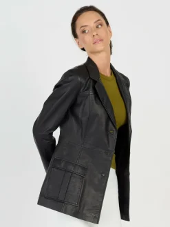 JCC Blazer*Damen Lederblazer schwarz uni
