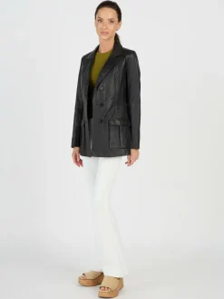 JCC Blazer*Damen Lederblazer schwarz uni