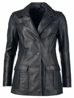 JCC Blazer*Damen Lederblazer schwarz uni