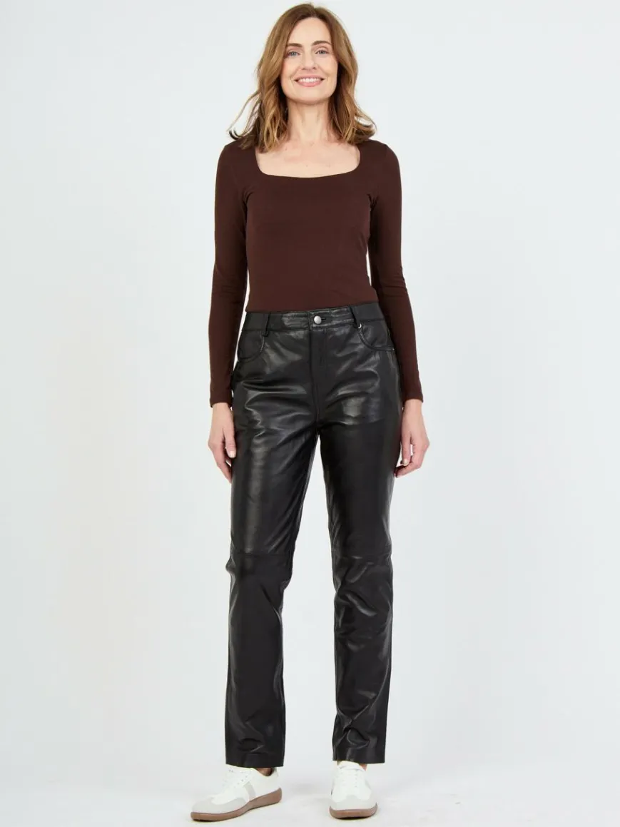 JCC Hosen*Damen Lederhose schwarz uni