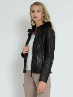 Mustang Blazer*Damen Lederjacke schwarz uni