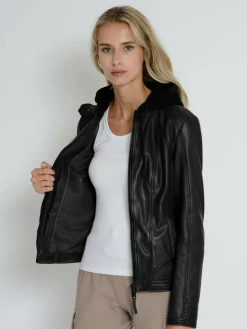 Mustang Blazer*Damen Lederjacke schwarz uni