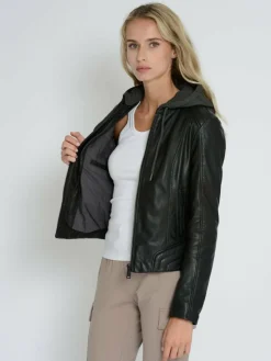 Mustang Blazer*Damen Lederjacke schwarz uni