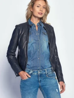 Maze Jacken & Westen*Damen Lederjacke blau uni