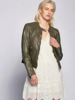 Maze Jacken & Westen*Damen Lederjacke grün uni