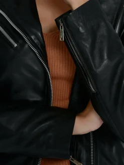 Mustang Blazer*Damen Lederjacke schwarz uni