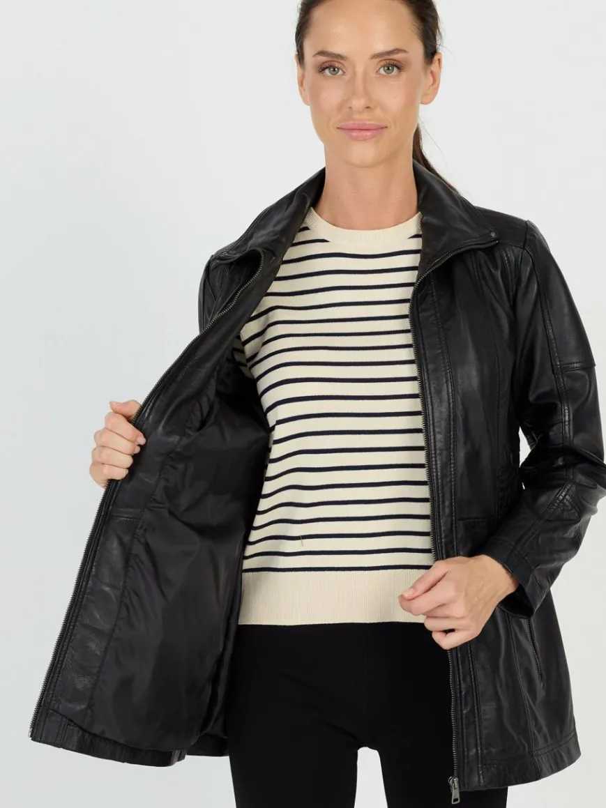 JCC Jacken & Westen*Damen Lederjacke schwarz uni