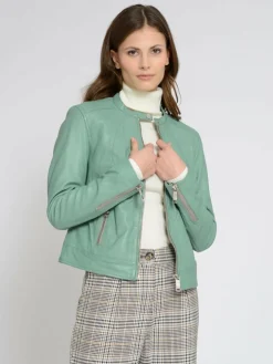 Maze Jacken & Westen*Damen Lederjacke grün uni