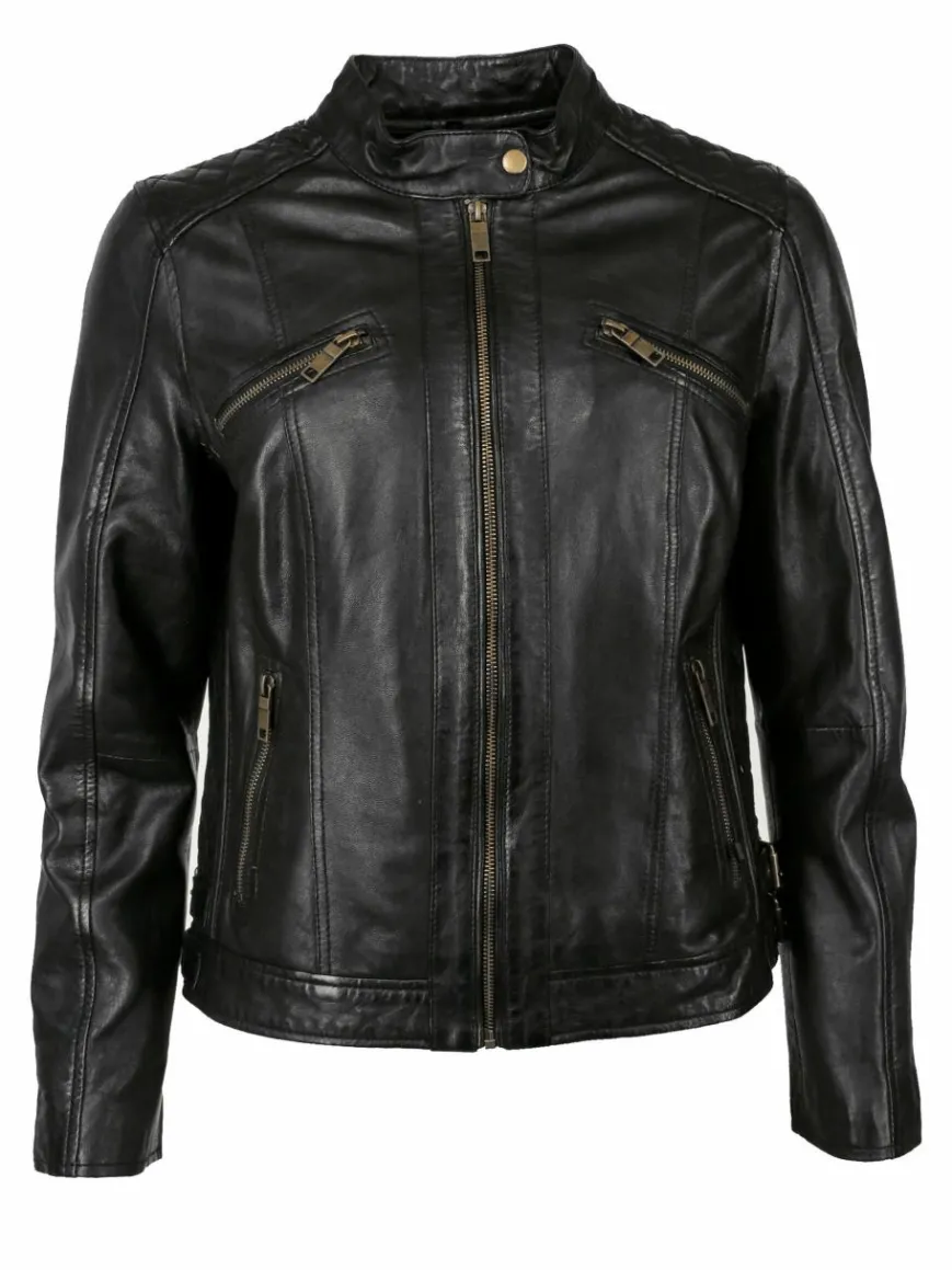 JCC Jacken & Westen*Damen Lederjacke schwarz uni