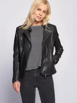 Maze Jacken & Westen*Damen Lederjacke schwarz uni