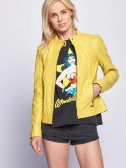 Maze Jacken & Westen*Damen Lederjacke gelb uni