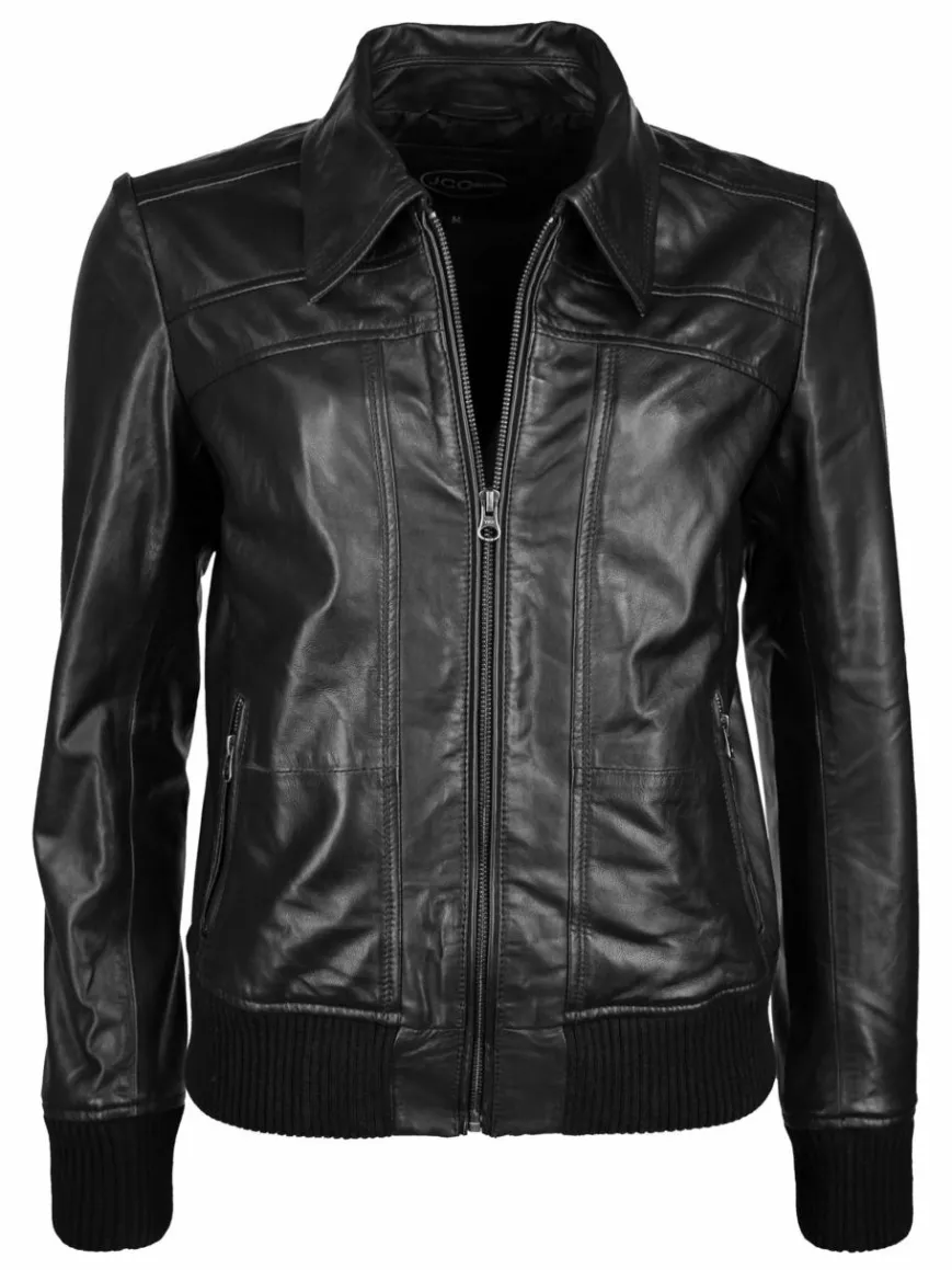 JCC Jacken & Westen*Damen Lederjacke schwarz uni