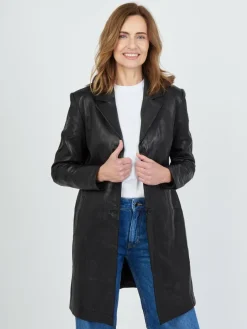 JCC Jacken & Westen*Damen Ledermantel schwarz uni