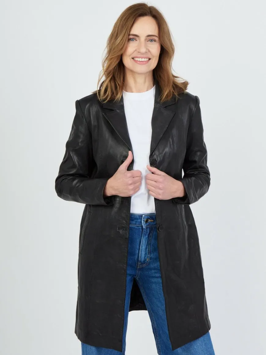 JCC Jacken & Westen*Damen Ledermantel schwarz uni