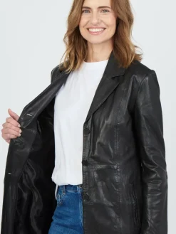 JCC Jacken & Westen*Damen Ledermantel schwarz uni