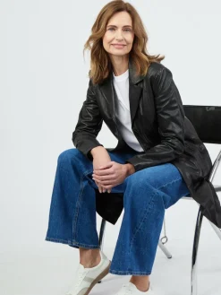 JCC Jacken & Westen*Damen Ledermantel schwarz uni