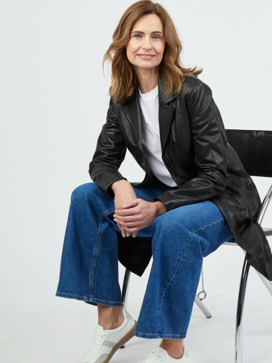 JCC Jacken & Westen*Damen Ledermantel schwarz uni