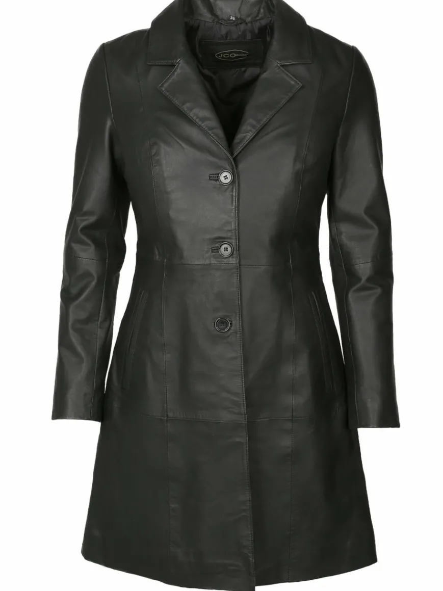 JCC Jacken & Westen*Damen Ledermantel schwarz uni