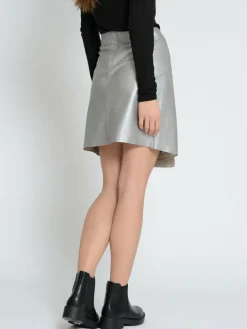 Maze Röcke*Damen Lederrock silber uni