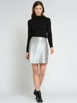 Maze Röcke*Damen Lederrock silber uni