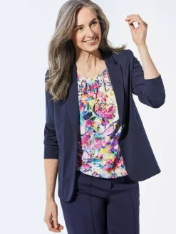 Goldner Blazer*Damen Leichtblazer - Damenblazer mit Reverskragen und Paspeltaschen marine uni