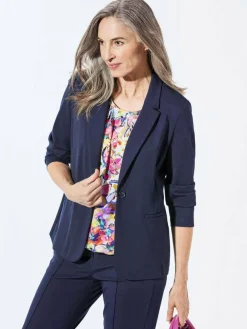 Goldner Blazer*Damen Leichtblazer - Damenblazer mit Reverskragen und Paspeltaschen marine uni