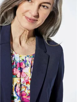 Goldner Blazer*Damen Leichtblazer - Damenblazer mit Reverskragen und Paspeltaschen marine uni