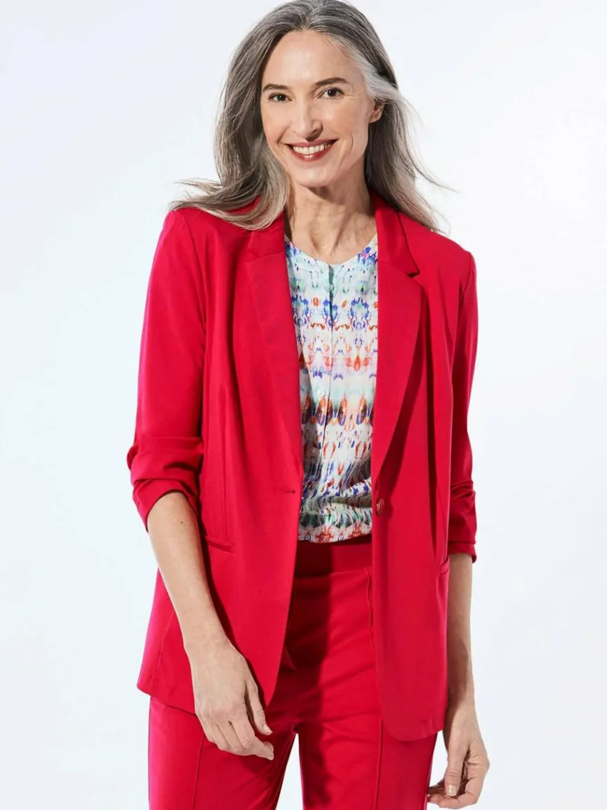 Goldner Blazer*Damen Leichtblazer - Damenblazer mit Reverskragen und Paspeltaschen rot uni