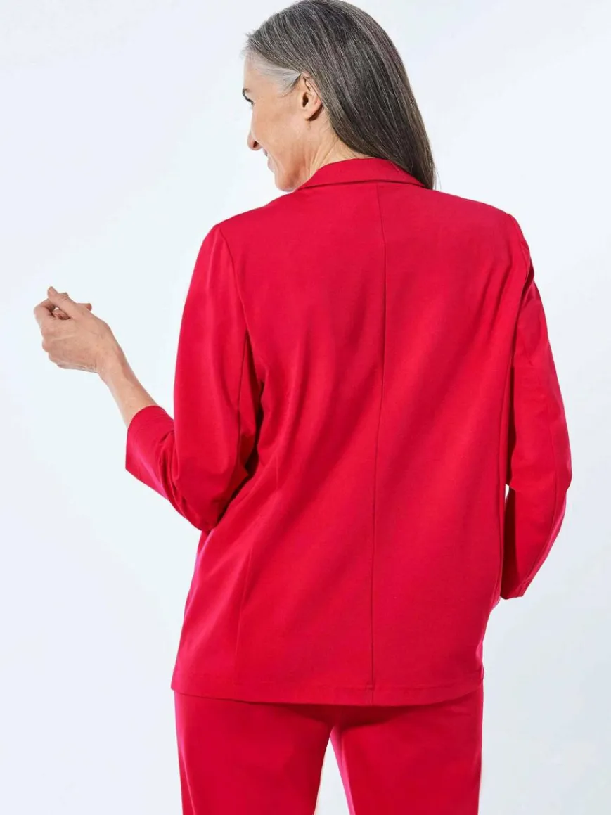 Goldner Blazer*Damen Leichtblazer - Damenblazer mit Reverskragen und Paspeltaschen rot uni