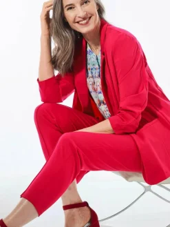 Goldner Blazer*Damen Leichtblazer - Damenblazer mit Reverskragen und Paspeltaschen rot uni