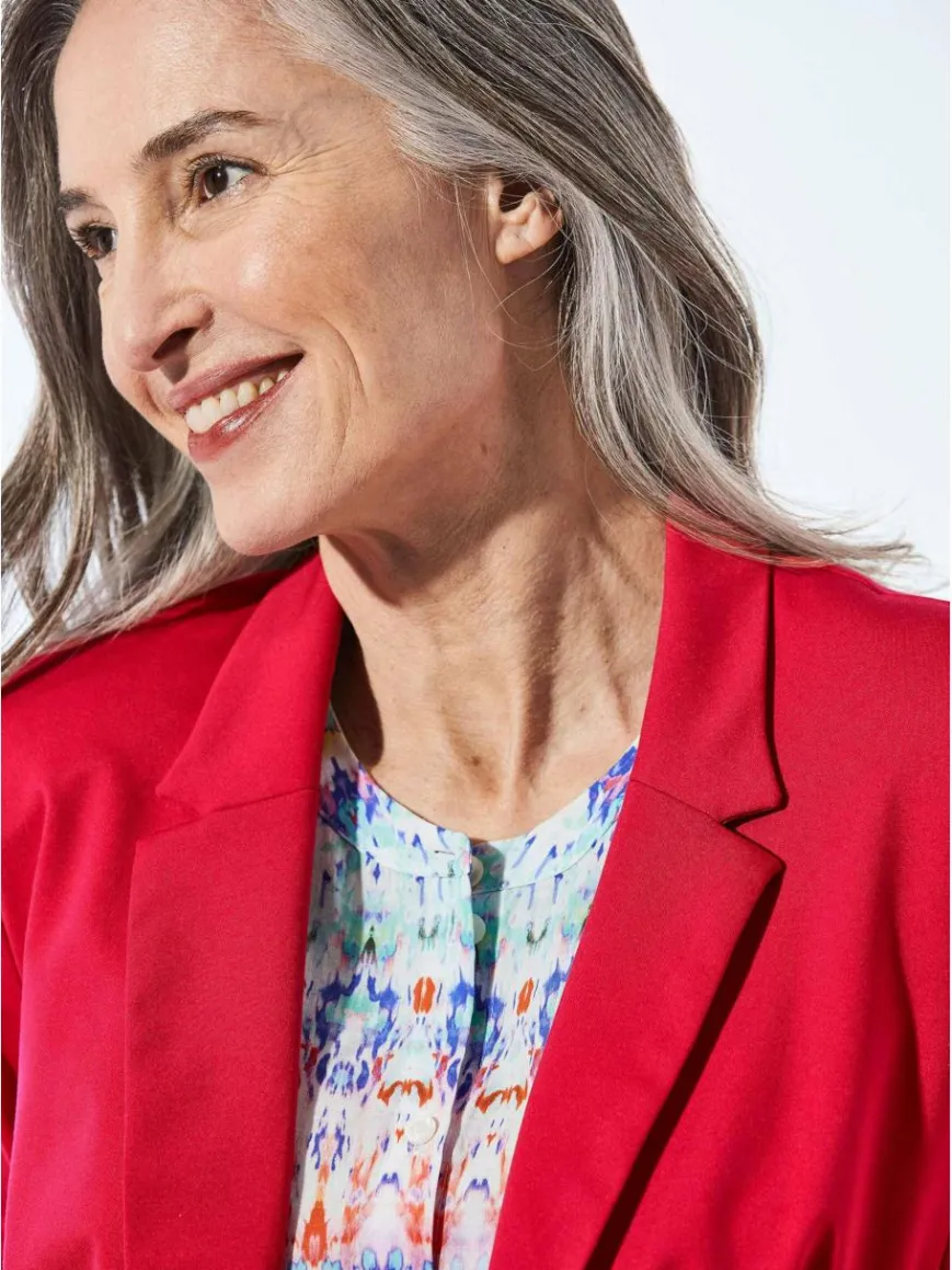 Goldner Blazer*Damen Leichtblazer - Damenblazer mit Reverskragen und Paspeltaschen rot uni