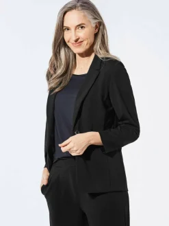Goldner Blazer*Damen Leichtblazer - Damenblazer mit Reverskragen und Paspeltaschen schwarz uni