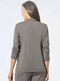 Goldner Blazer*Damen Leichtblazer - Damenblazer mit Reverskragen und Paspeltaschen taupe uni