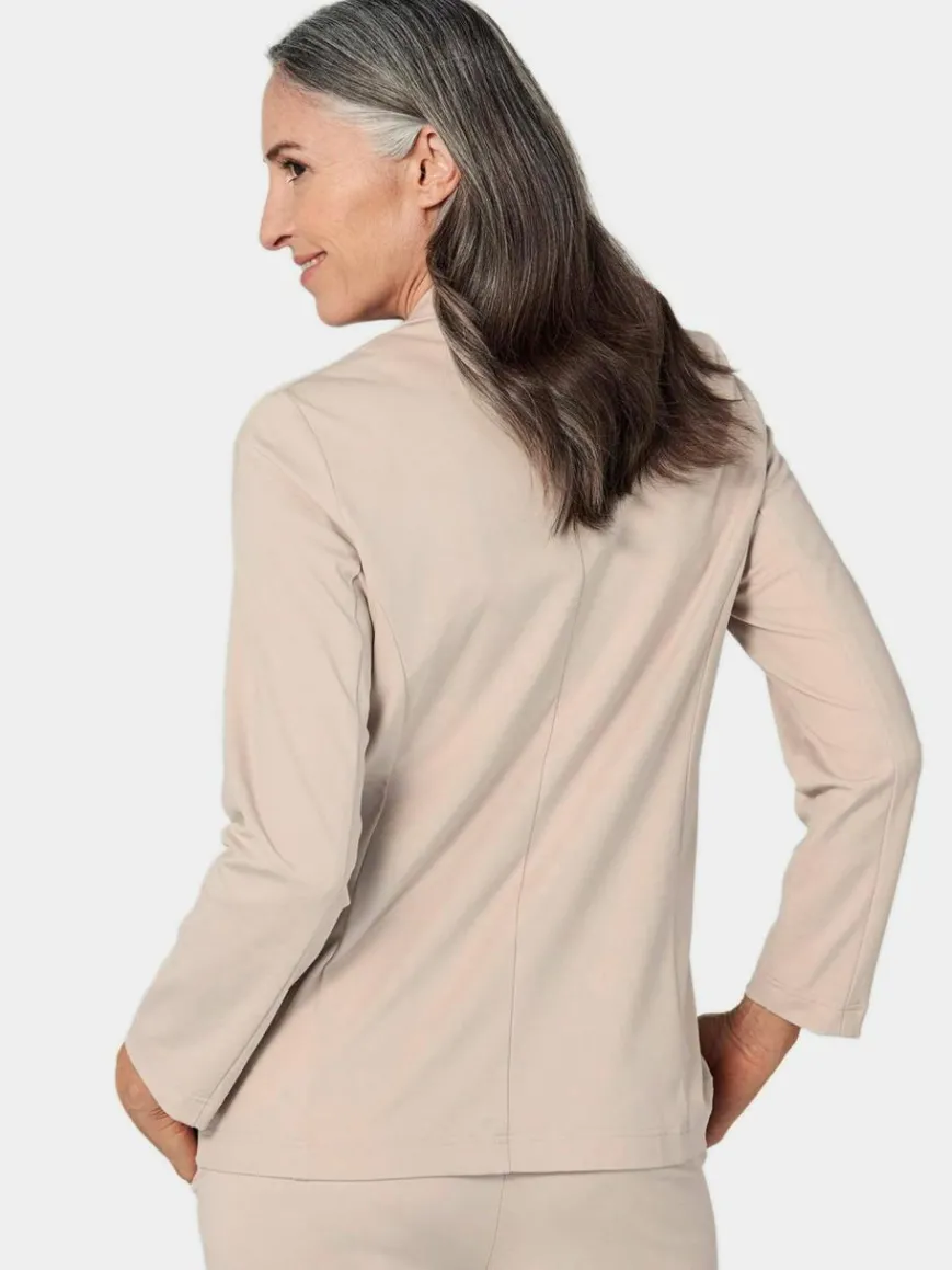Goldner Blazer*Damen Leichtblazer - Damenblazer mit Reverskragen und Paspeltaschen beige uni