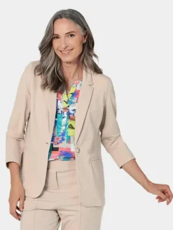 Goldner Blazer*Damen Leichtblazer - Damenblazer mit Reverskragen und Paspeltaschen beige uni