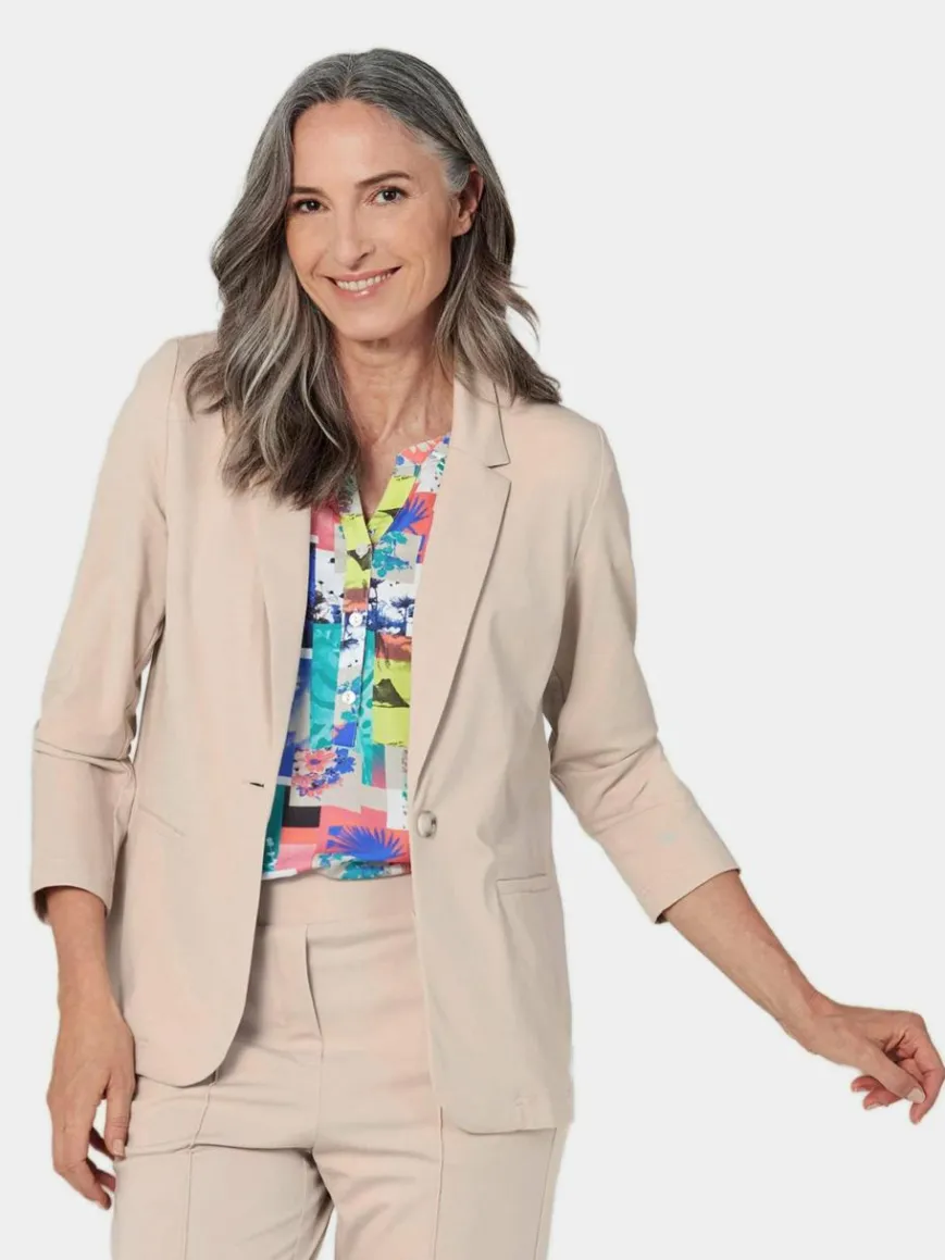 Goldner Blazer*Damen Leichtblazer - Damenblazer mit Reverskragen und Paspeltaschen beige uni